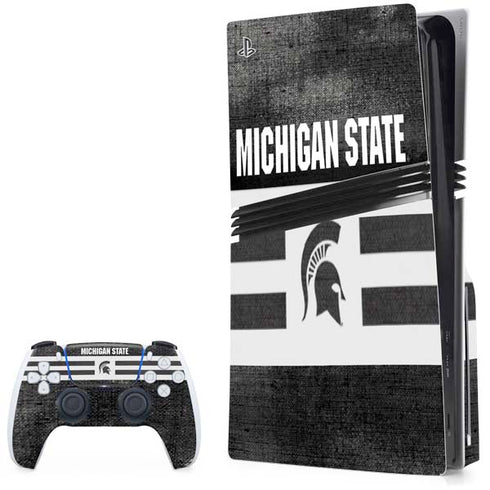 Michigan State University Black and White Stripes PS5 Pro Disk Bundle  Skin